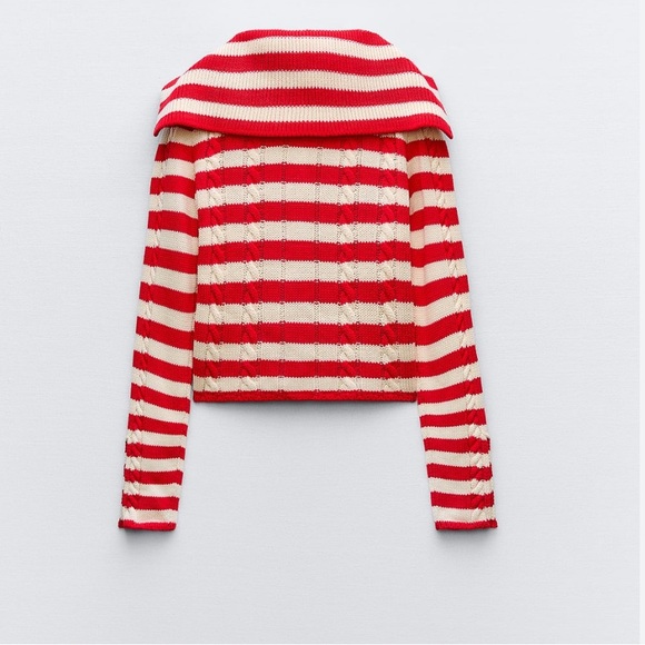 Zara Striped Cable Knit Cardigan Large - Picture 4 of 10